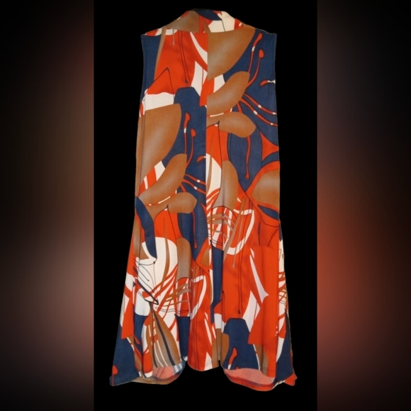 Vintage Women's Funky Abstract Print Front Zip Midi Dress Sz L - Picture 3 of 7